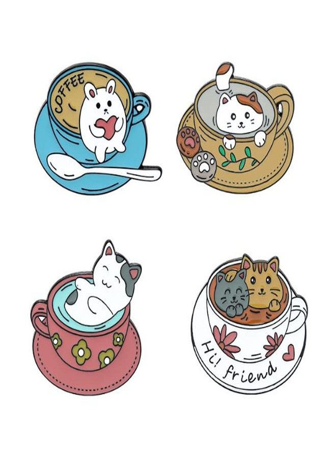 KAWADU Cute Cartoon Coffee Cat Enamel Lapel Pins 4Pcs Coffee Cup Brooch Badge Pins Cat Alloy Lapel Badges Animal Coffee Pin Clothes,Backpacks, Hats, Accessories - Image 1